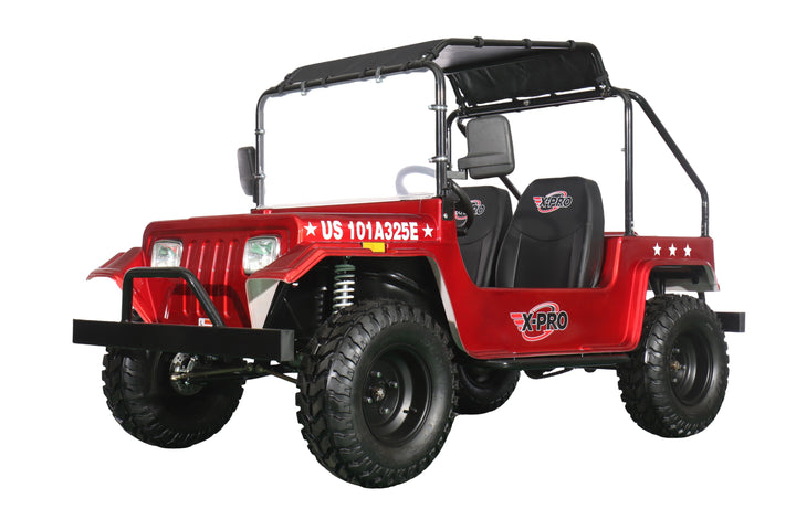 Free Shipping! X-PRO Ridge 200 Jeep with CVT Transmission w/Reverse! with Windshield &amp; Soft Top, 4-Wheel Disc Brakes, Big 20.5” Wheels!