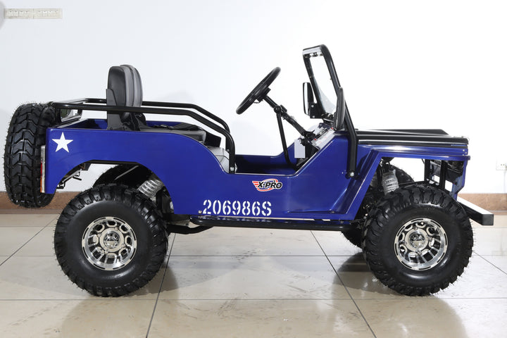 Free Shipping! X-PRO Ranger 150 Jeep Go Kart with 3-Speed Semi-Automatic Transmission w/Reverse, LED Headlights, With Windshield and Spare Tire, Big 18in Aluminium Rim Wheels!