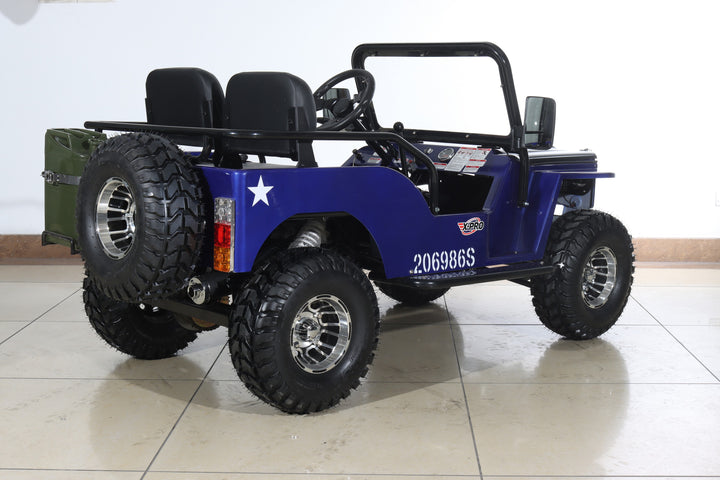 Free Shipping! X-PRO Ranger 150 Jeep Go Kart with 3-Speed Semi-Automatic Transmission w/Reverse, LED Headlights, With Windshield and Spare Tire, Big 18in Aluminium Rim Wheels!