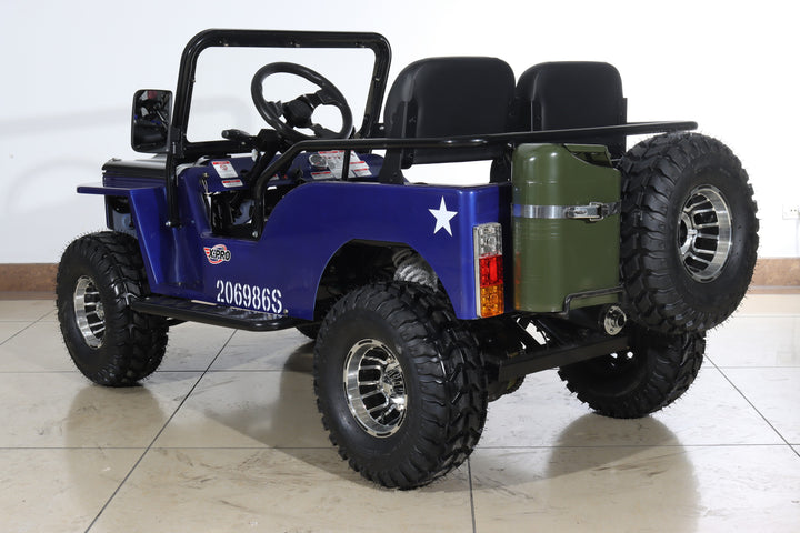 Free Shipping! X-PRO Ranger 150 Jeep Go Kart with 3-Speed Semi-Automatic Transmission w/Reverse, LED Headlights, With Windshield and Spare Tire, Big 18in Aluminium Rim Wheels!