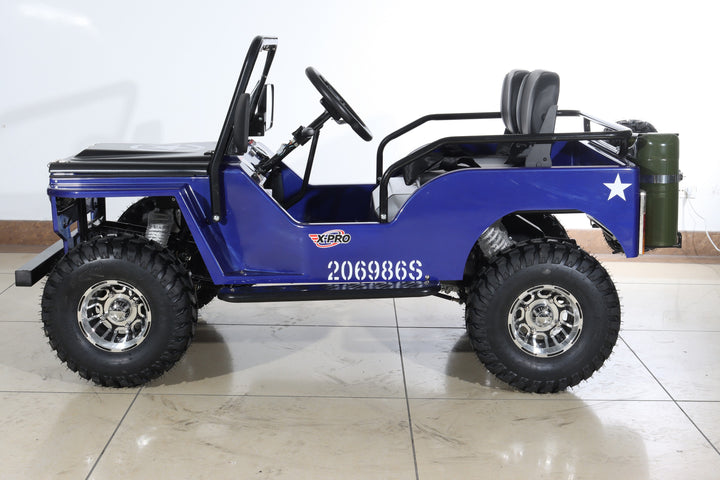 Free Shipping! X-PRO Ranger 150 Jeep Go Kart with 3-Speed Semi-Automatic Transmission w/Reverse, LED Headlights, With Windshield and Spare Tire, Big 18in Aluminium Rim Wheels!