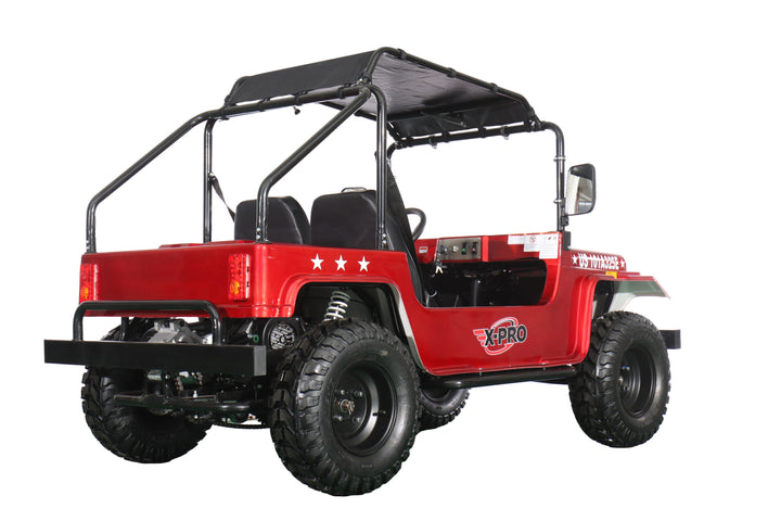 Free Shipping! X-PRO Ridge 200 Jeep with CVT Transmission w/Reverse! with Windshield &amp; Soft Top, 4-Wheel Disc Brakes, Big 20.5” Wheels!