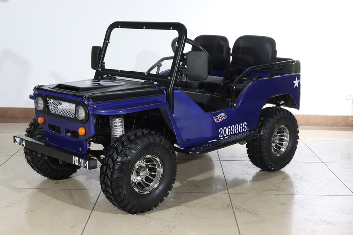 Free Shipping! X-PRO Ranger 150 Jeep Go Kart with 3-Speed Semi-Automatic Transmission w/Reverse, LED Headlights, With Windshield and Spare Tire, Big 18in Aluminium Rim Wheels!