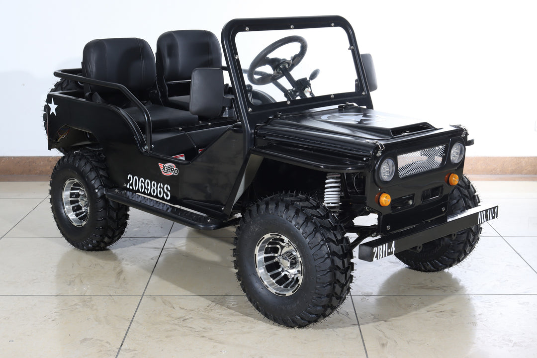 Free Shipping! X-PRO Ranger 150 Jeep Go Kart with 3-Speed Semi-Automatic Transmission w/Reverse, LED Headlights, With Windshield and Spare Tire, Big 18in Aluminium Rim Wheels!