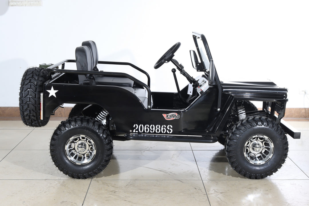 Free Shipping! X-PRO Ranger 150 Jeep Go Kart with 3-Speed Semi-Automatic Transmission w/Reverse, LED Headlights, With Windshield and Spare Tire, Big 18in Aluminium Rim Wheels!