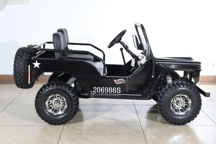 Free Shipping! X-PRO Ranger 150 Jeep Go Kart with 3-Speed Semi-Automatic Transmission w/Reverse, LED Headlights, With Windshield and Spare Tire, Big 18in Aluminium Rim Wheels!