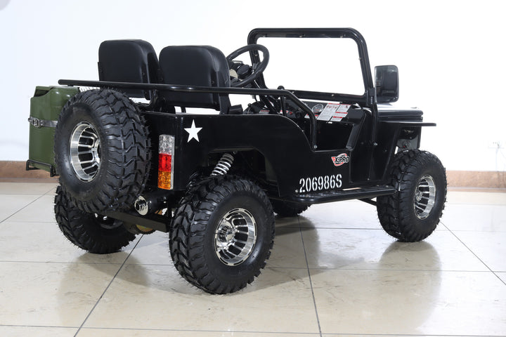 Free Shipping! X-PRO Ranger 150 Jeep Go Kart with 3-Speed Semi-Automatic Transmission w/Reverse, LED Headlights, With Windshield and Spare Tire, Big 18in Aluminium Rim Wheels!