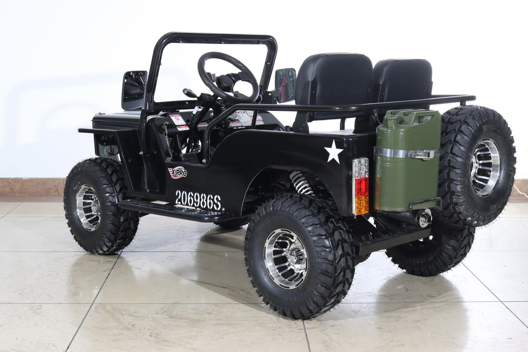 Free Shipping! X-PRO Ranger 150 Jeep Go Kart with 3-Speed Semi-Automatic Transmission w/Reverse, LED Headlights, With Windshield and Spare Tire, Big 18in Aluminium Rim Wheels!