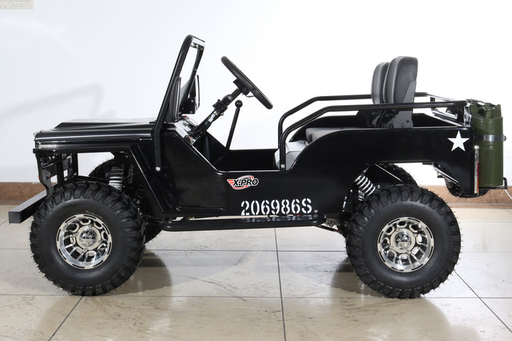 Free Shipping! X-PRO Ranger 150 Jeep Go Kart with 3-Speed Semi-Automatic Transmission w/Reverse, LED Headlights, With Windshield and Spare Tire, Big 18in Aluminium Rim Wheels!