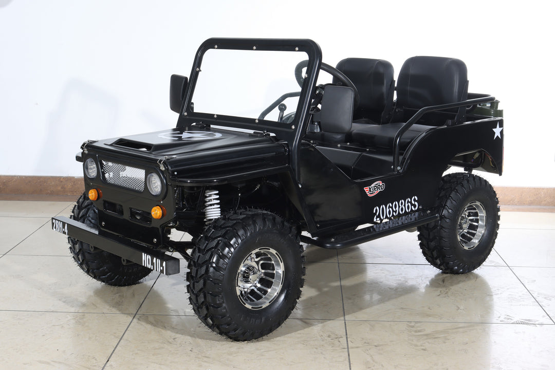 Free Shipping! X-PRO Ranger 150 Jeep Go Kart with 3-Speed Semi-Automatic Transmission w/Reverse, LED Headlights, With Windshield and Spare Tire, Big 18in Aluminium Rim Wheels!