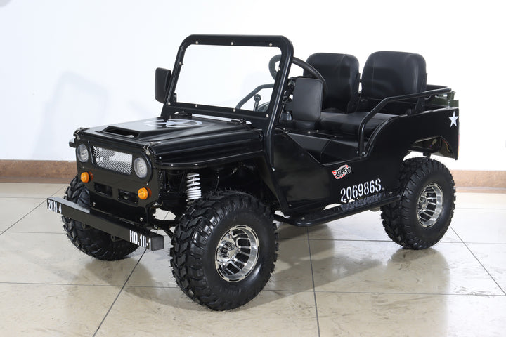 Free Shipping! X-PRO Ranger 150 Jeep Go Kart with 3-Speed Semi-Automatic Transmission w/Reverse, LED Headlights, With Windshield and Spare Tire, Big 18in Aluminium Rim Wheels!