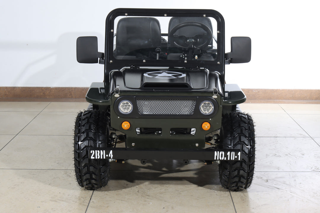 Free Shipping! X-PRO Ranger 150 Jeep Go Kart with 3-Speed Semi-Automatic Transmission w/Reverse, LED Headlights, With Windshield and Spare Tire, Big 18in Aluminium Rim Wheels!