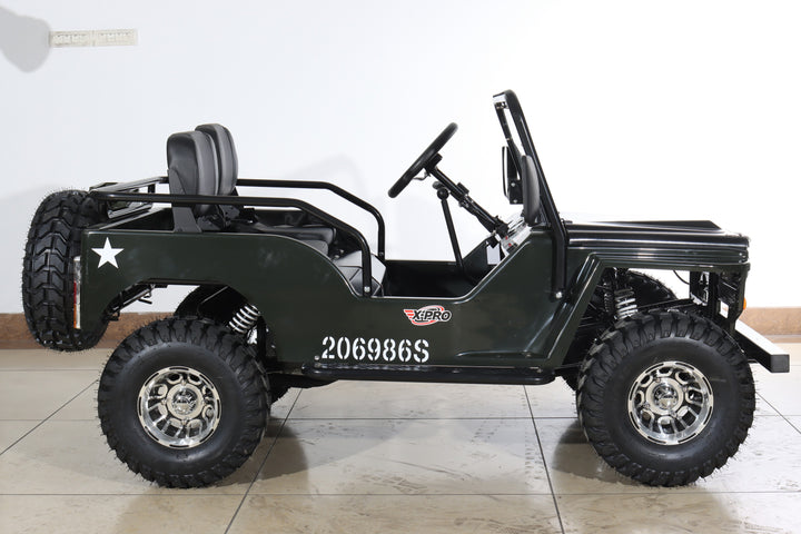 Free Shipping! X-PRO Ranger 150 Jeep Go Kart with 3-Speed Semi-Automatic Transmission w/Reverse, LED Headlights, With Windshield and Spare Tire, Big 18in Aluminium Rim Wheels!