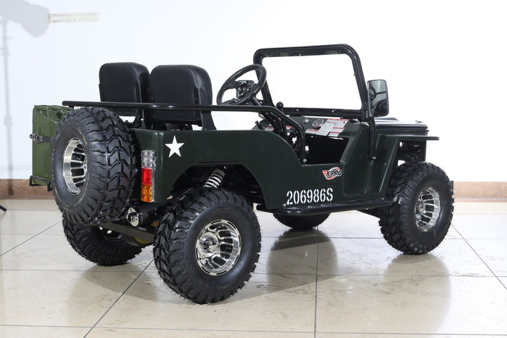 Free Shipping! X-PRO Ranger 150 Jeep Go Kart with 3-Speed Semi-Automatic Transmission w/Reverse, LED Headlights, With Windshield and Spare Tire, Big 18in Aluminium Rim Wheels!