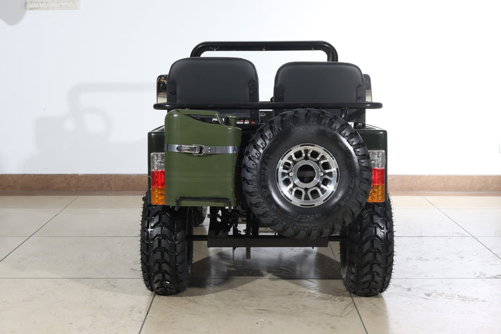 Free Shipping! X-PRO Ranger 150 Jeep Go Kart with 3-Speed Semi-Automatic Transmission w/Reverse, LED Headlights, With Windshield and Spare Tire, Big 18in Aluminium Rim Wheels!