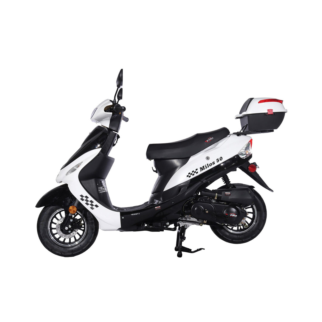 Free Shipping! X-PRO Milos 50cc Moped Scooter with 10in Aluminum Wheels, Rear Trunk, Electric/Kick Start! Large LED Headlight!