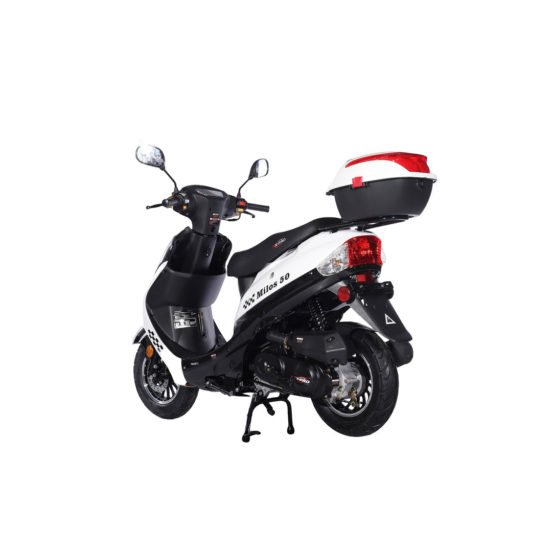 Free Shipping! X-PRO Milos 50cc Moped Scooter with 10in Aluminum Wheels, Rear Trunk, Electric/Kick Start! Large LED Headlight!