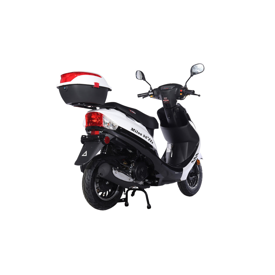 Free Shipping! X-PRO Milos 50cc Moped Scooter with 10in Aluminum Wheels, Rear Trunk, Electric/Kick Start! Large LED Headlight!