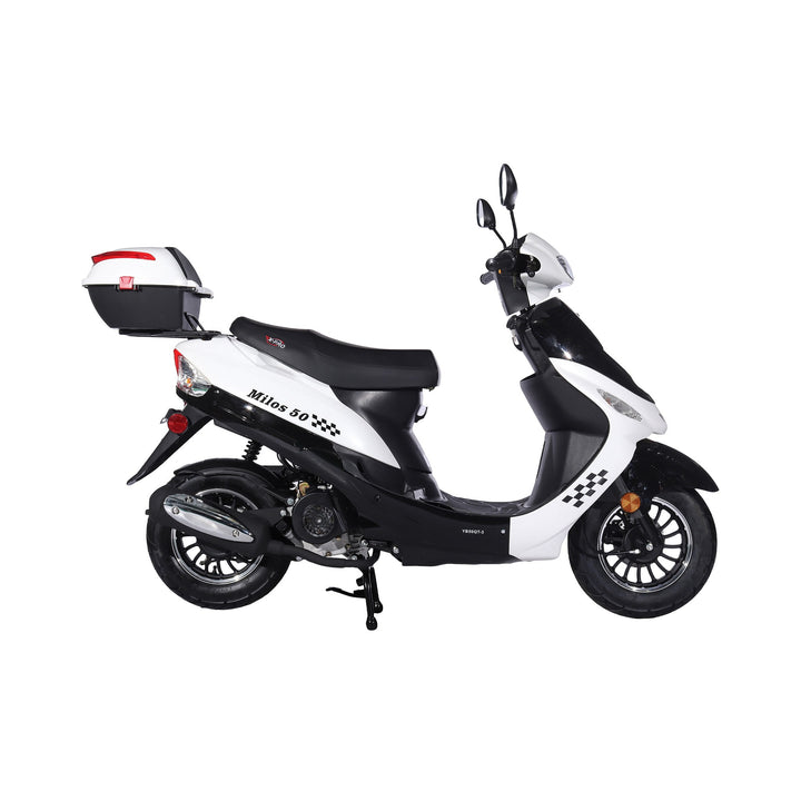 Free Shipping! X-PRO Milos 50cc Moped Scooter with 10in Aluminum Wheels, Rear Trunk, Electric/Kick Start! Large LED Headlight!