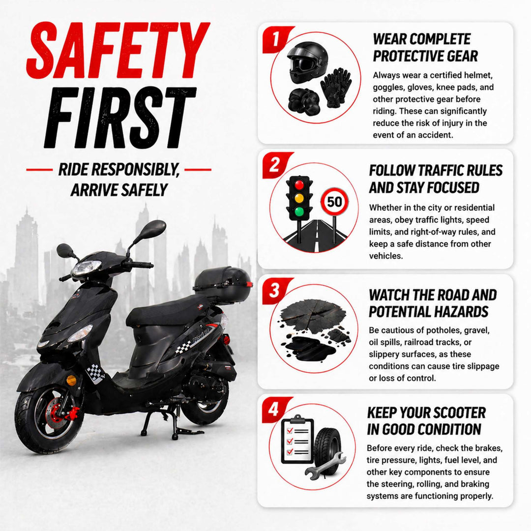 Free Shipping! X-PRO Maui 50cc Moped Scooter with 10" Aluminum Wheels, Rear Trunk, Electric/Kick Start!
