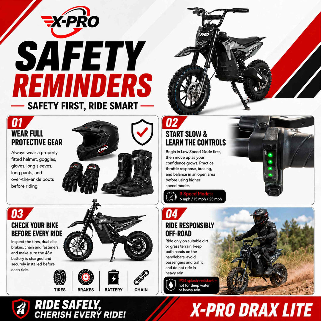 Free Shipping! X-PRO Drax Lite 1200W 48V Electric Dirt Bike with Adjustable Speed!