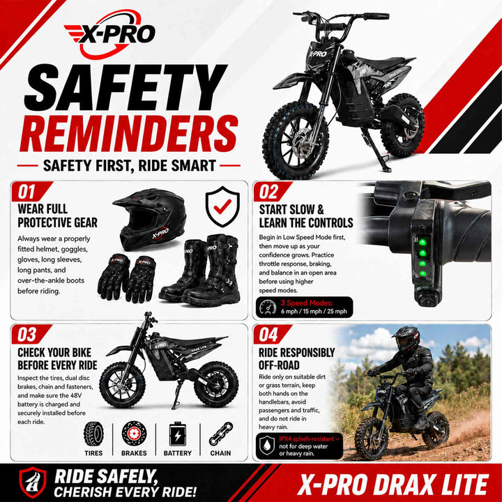 Free Shipping! X-PRO Drax Lite 1200W 48V Electric Dirt Bike with Adjustable Speed!