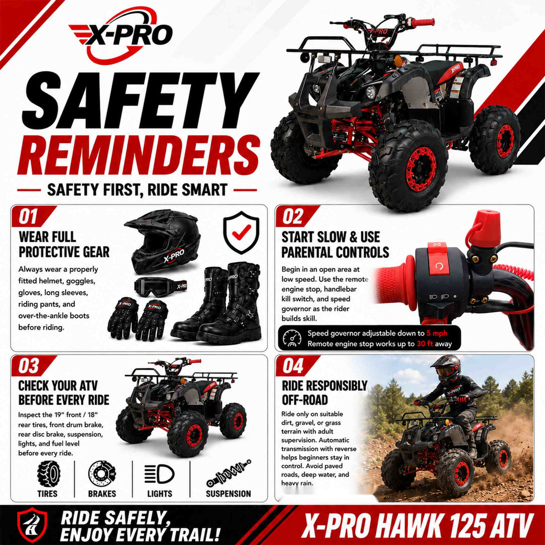 Free shipping! X-PRO Hawk 125cc ATV with Automatic Transmission w/Reverse,  LED Headlights, Remote Control! Big 19in/18inTires!