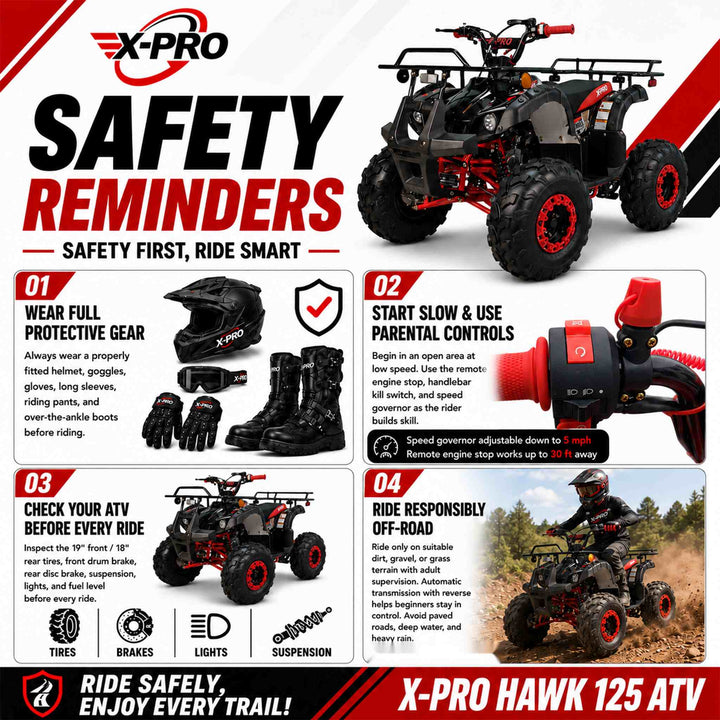 Free shipping! X-PRO Hawk 125cc ATV with Automatic Transmission w/Reverse,  LED Headlights, Remote Control! Big 19in/18inTires!