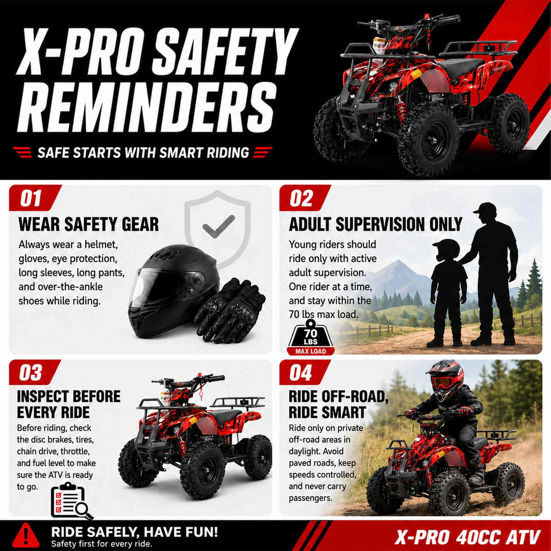 Free Shipping! X-PRO SCOUT 40cc ATV with Chain Transmission, Pull start! Disc Brake! 6in Tires!