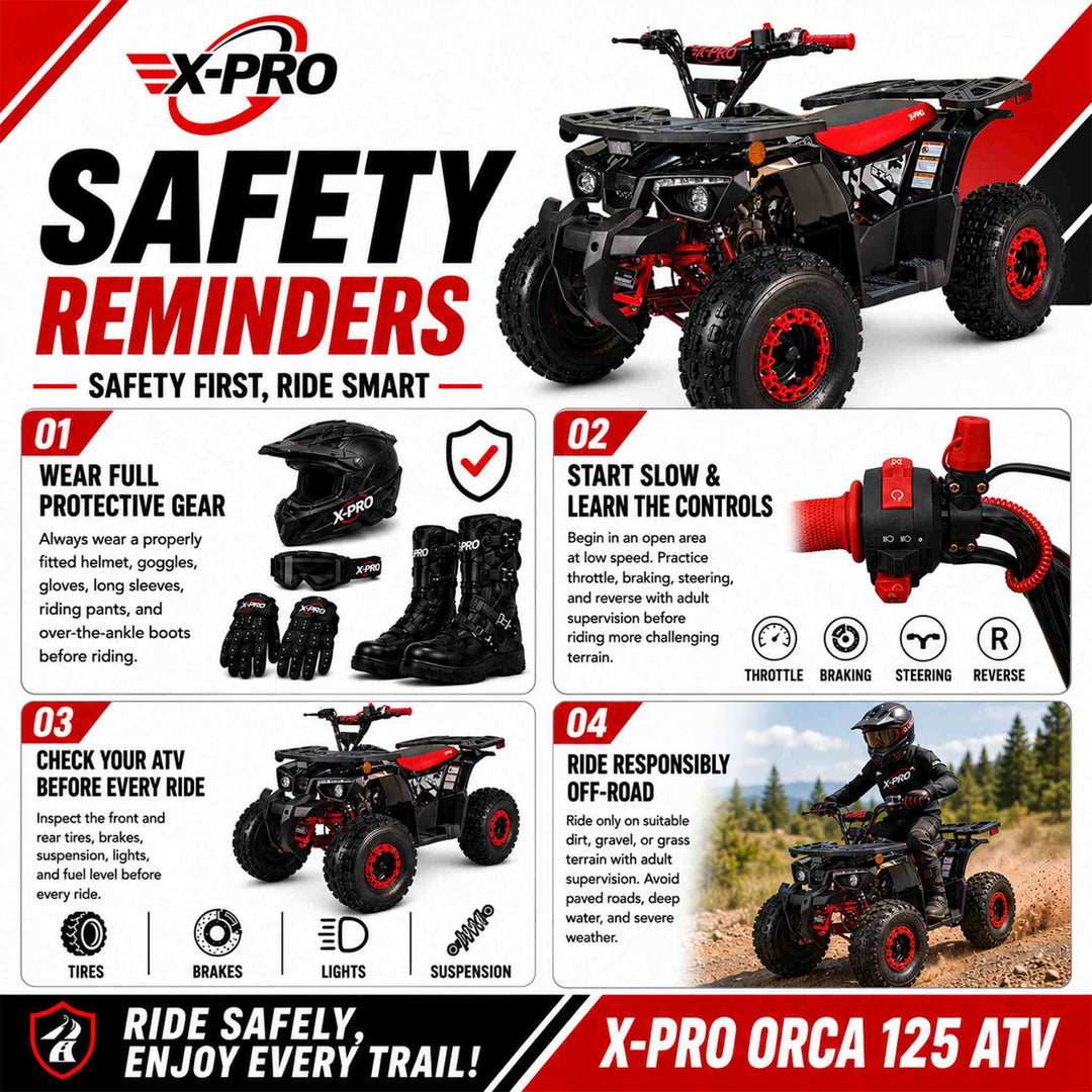 Free Shipping! X-PRO Orca 125cc ATV with Automatic Transmission w/Reverse, LED Headlights, Electric Start, Big 19"/18" Tires!