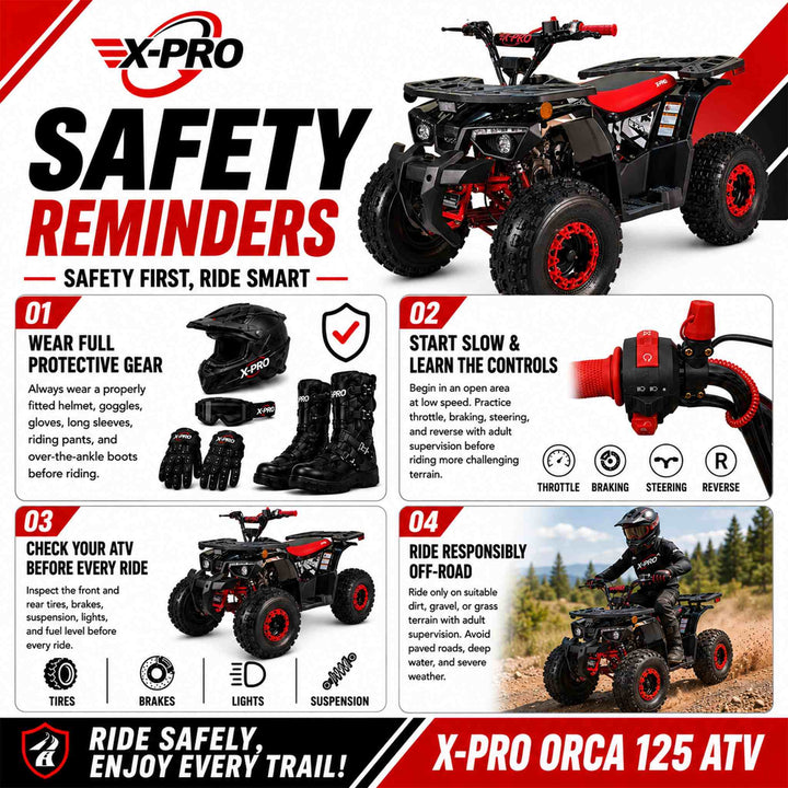 Free Shipping! X-PRO Orca 125cc ATV with Automatic Transmission w/Reverse, LED Headlights, Electric Start, Big 19"/18" Tires!