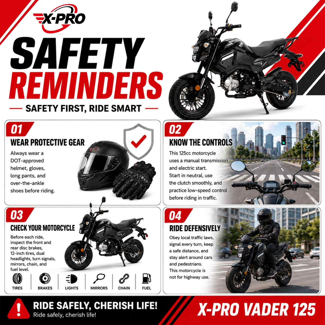 Free shipping! X-PRO 125cc Vader Motorcycle with Manual Transmission, Electric Start! Dual Headlights! Big 12in Wheels!