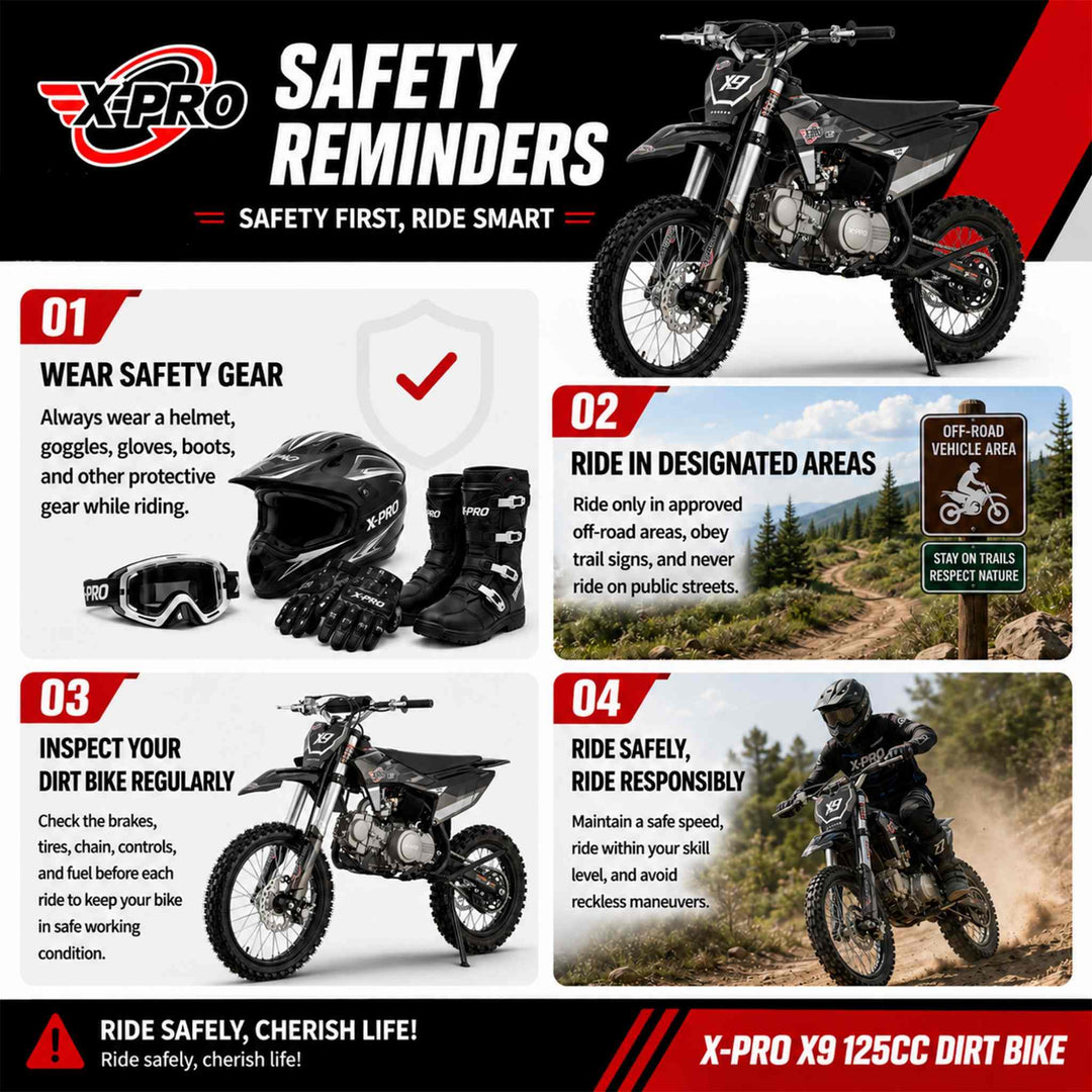 Free Shipping! X-PRO X9 125cc Dirt Bike with 4-Speed Manual Transmission, Kick Start, Big 17in/14in Tires! Zongshen Brand Engine!