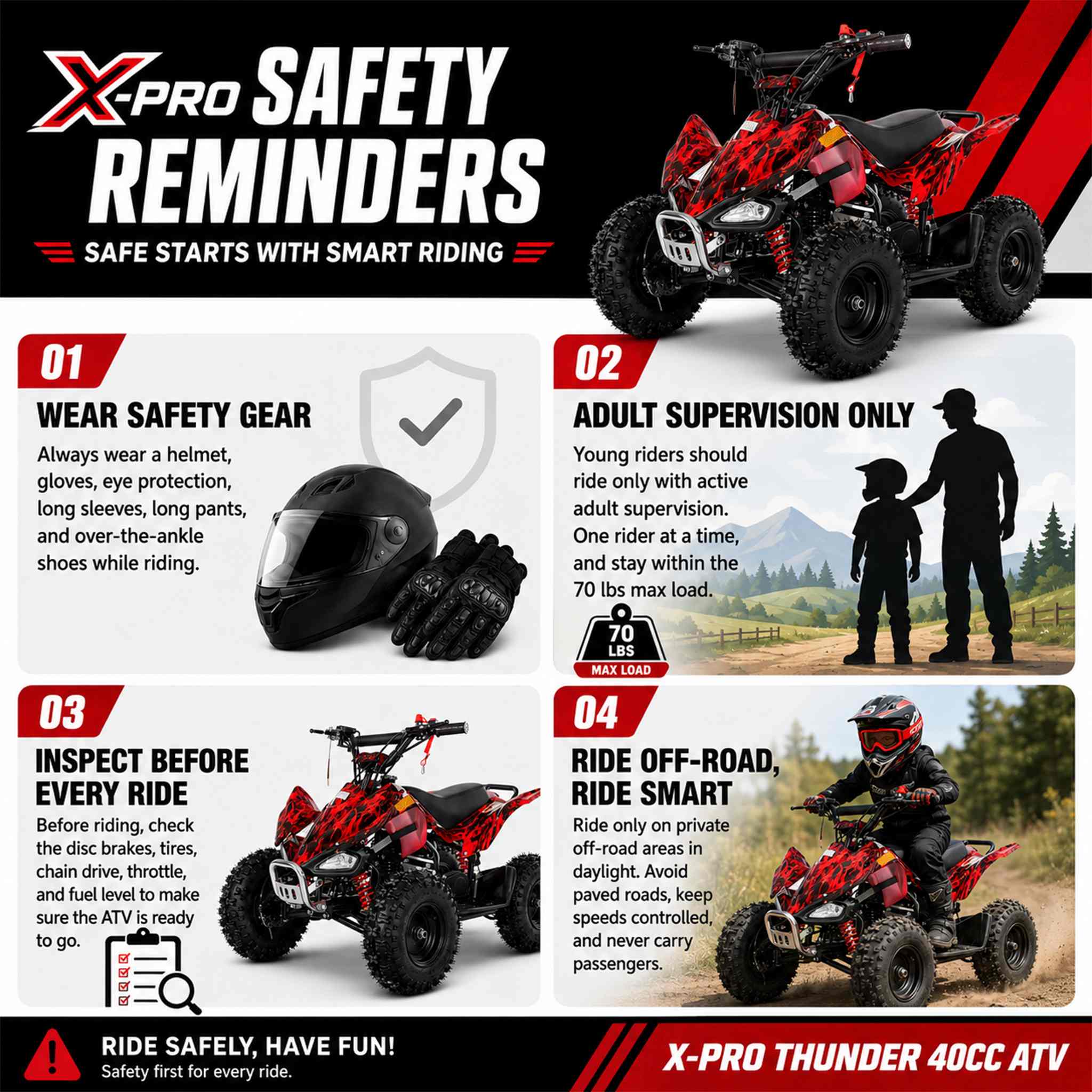 Free Shipping! X-PRO Thunder 40cc ATV with Chain Transmission