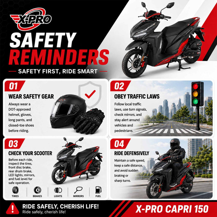 Free Shipping! X-PRO Capri 150cc Moped Scooter with 14in Aluminum Wheels, Electric/Kick Start! Large LED Lights!