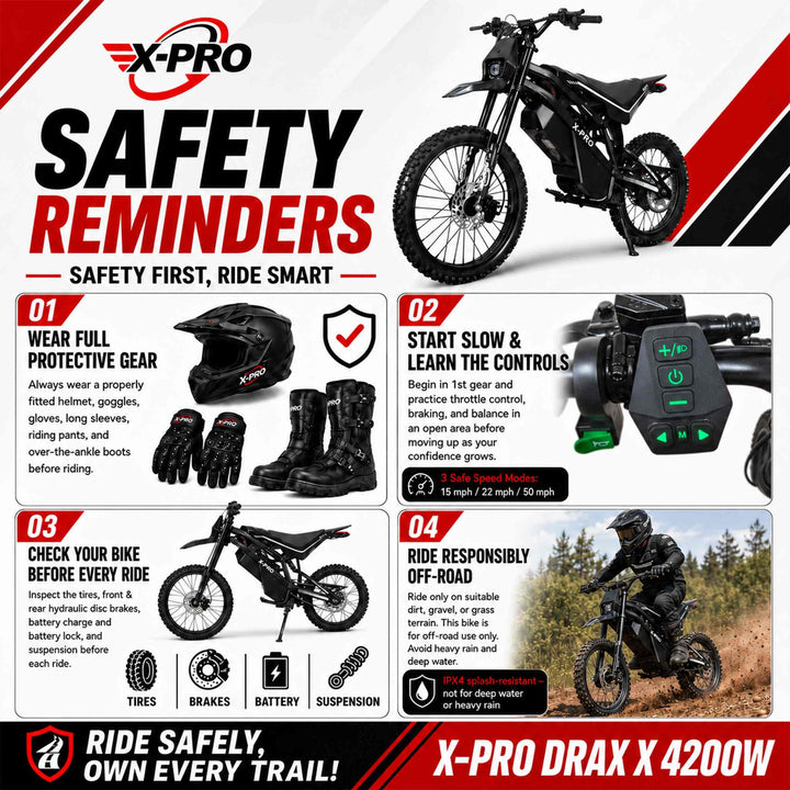 Free Shipping! X-PRO Drax X 4600W Electric Dirt Bike for Adults &amp; Teens - Powerful Brushless Motor,19"/17" Off-Road Tires, Dual Braking &amp;Suspension,LED Headlight,Heavy Duty Electric Dirt Bike for All Terrain