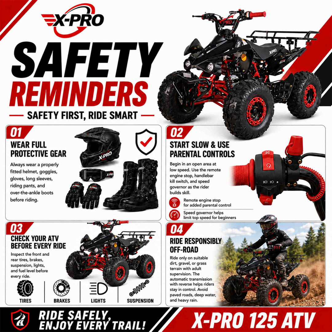 Free shipping! X-PRO Blast 125cc ATV with Automatic Transmission w/Reverse, LED Headlights, Big 19in/18in Tires!