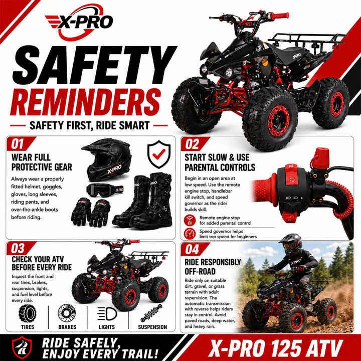 Free shipping! X-PRO Blast 125cc ATV with Automatic Transmission w/Reverse, LED Headlights, Big 19in/18in Tires!