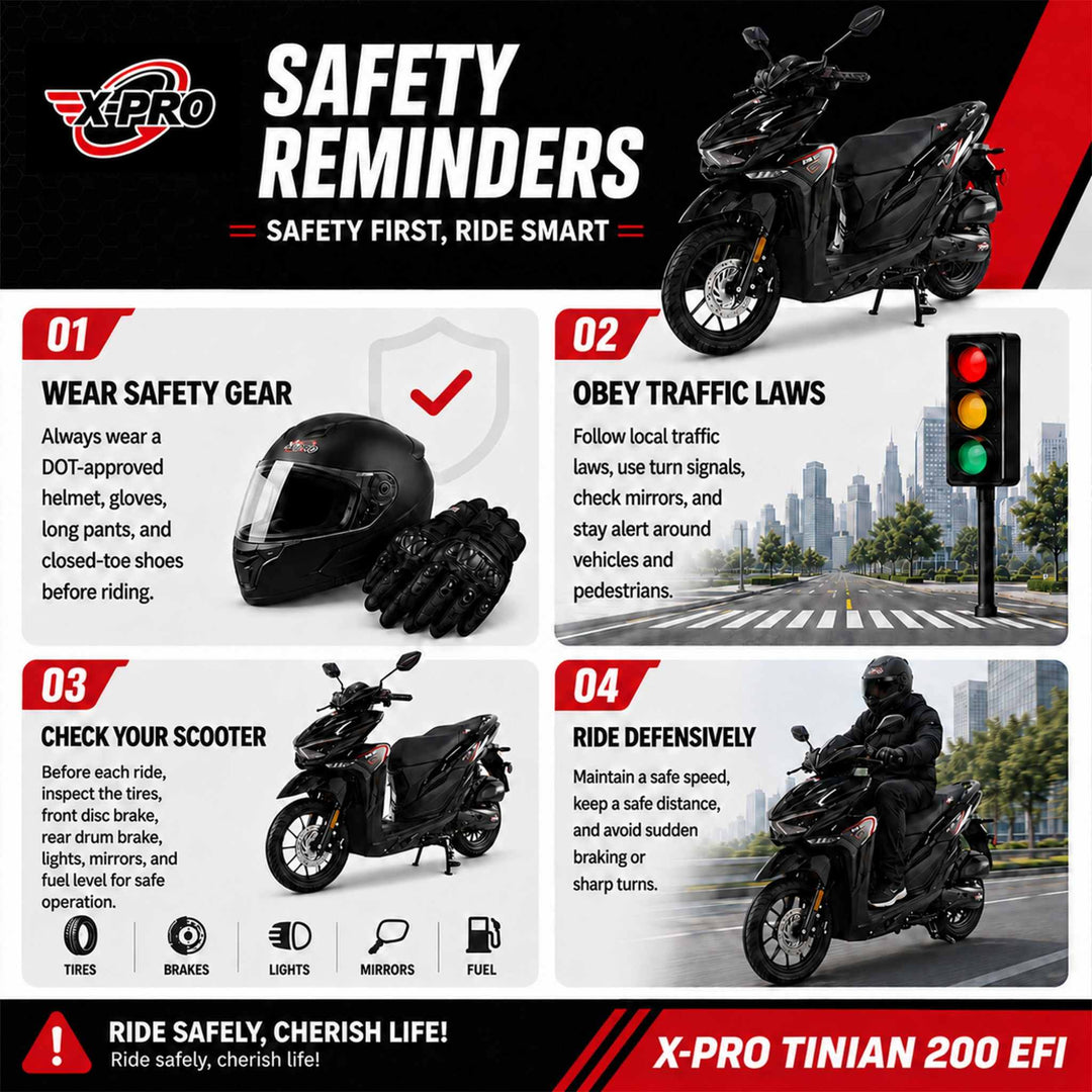 Free Shipping! X-PRO Tinian 200 EFI Electronic Fuel Injection Scooter with CVT Transmission, 14" Alloy Wheels, LED Headlights!