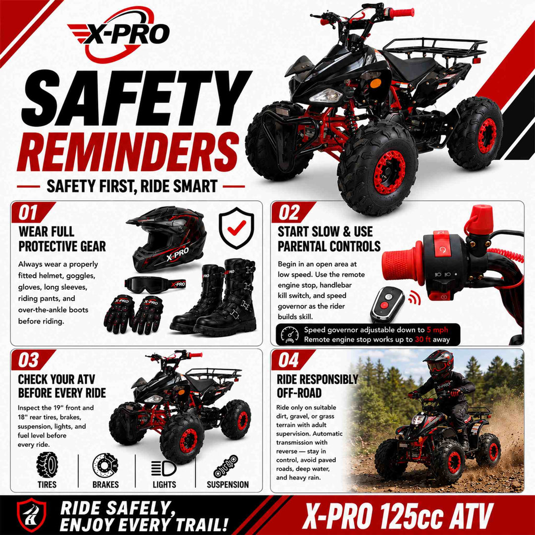 Free Shipping! X-PRO Leopard 125cc ATV with Automatic Transmission w/Reverse, Remote Control! Big 19in/18inTires!