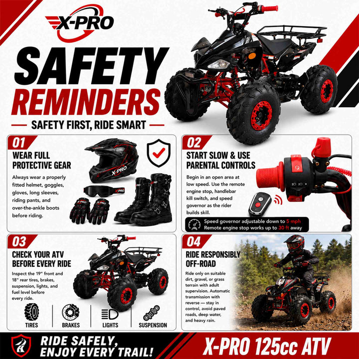 Free Shipping! X-PRO Leopard 125cc ATV with Automatic Transmission w/Reverse, Remote Control! Big 19in/18inTires!