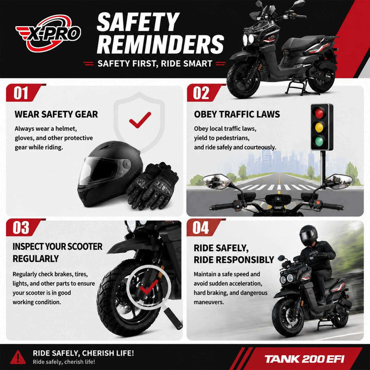 Free Shipping! X-PRO Tank 200 Moped Scooter with 12" Aluminum Wheels! Electric/Kick Start, LED Lights!