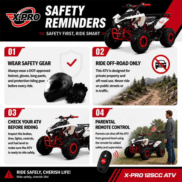 Free shipping! X-PRO Thunder 125cc ATV with Automatic Transmission w/Reverse, LED Headlights, Big 19in/18in Tires!