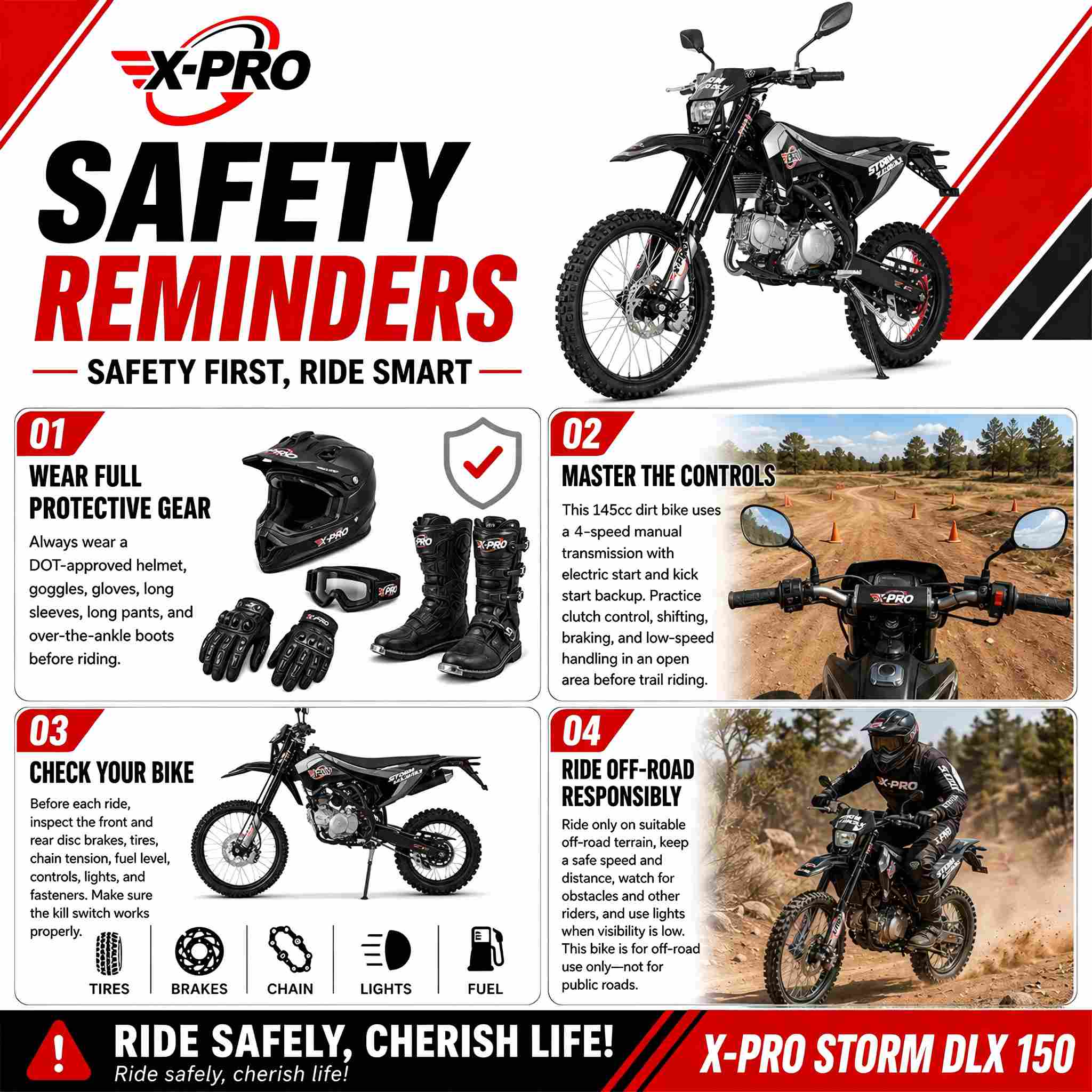 Free Shipping! X-PRO Storm DLX 150 Oil Cooled 145cc Dirt Bike