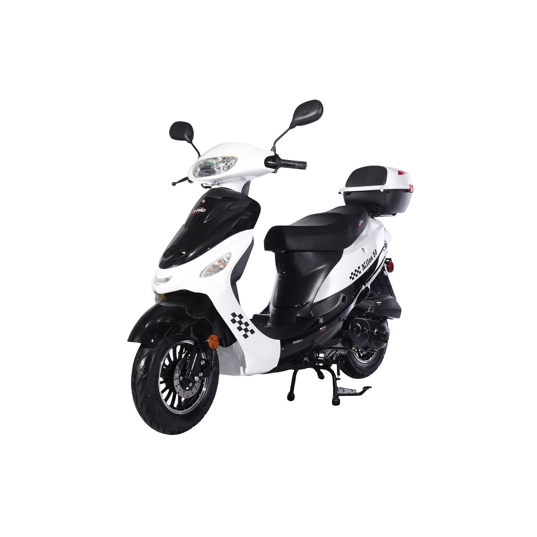 Free Shipping! X-PRO Milos 50cc Moped Scooter with 10in Aluminum Wheels, Rear Trunk, Electric/Kick Start! Large LED Headlight!