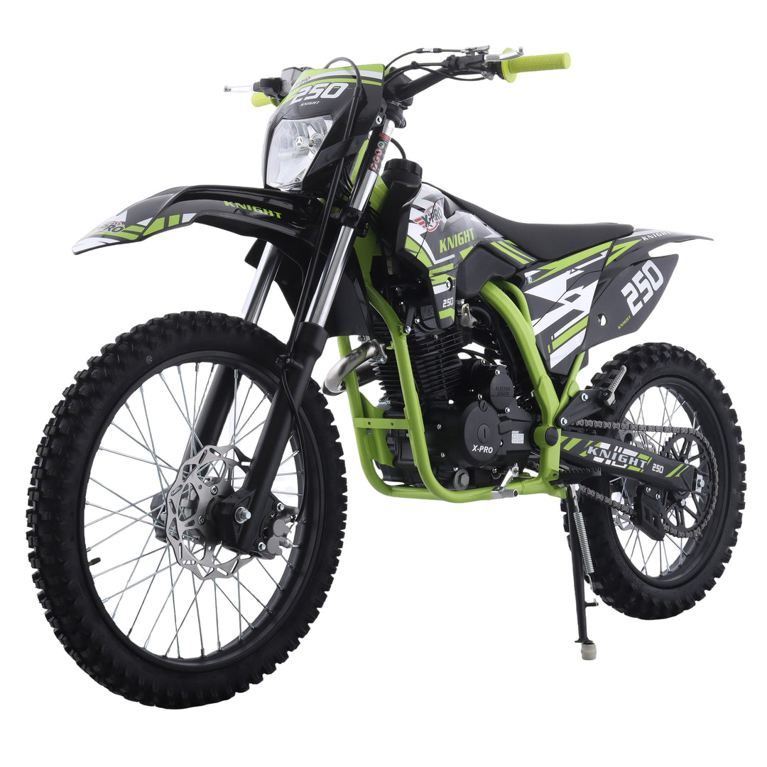 Free Shipping! X-PRO Knight 250 Dirt Bike with LED Headlight, 5-Speed Manual Transmission, Electric/Kick Start! Big 21in/18in Wheels! Zongshen Brand Engine!