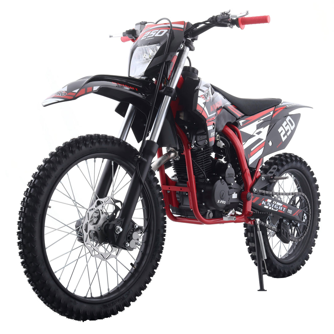 Free Shipping! X-PRO Knight 250 Dirt Bike with LED Headlight, 5-Speed Manual Transmission, Electric/Kick Start! Big 21in/18in Wheels! Zongshen Brand Engine!