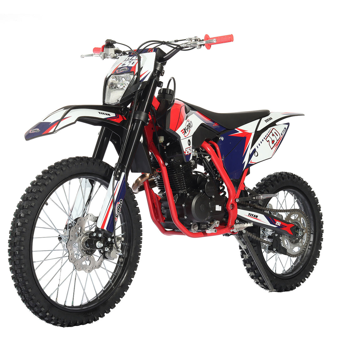 Free Shipping! X-PRO Titan 250cc Dirt Bike with LED Headlight, 5-Speed Manual Transmission, Electric/Kick Start! Big 21in/18in Wheels! Zongshen Brand Engine!