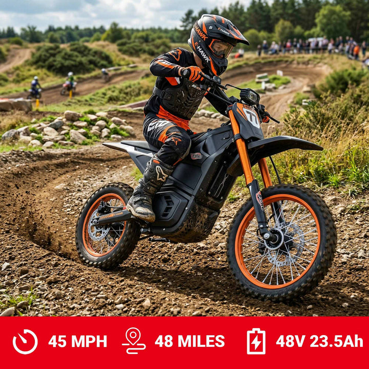 Free Shipping! X-PRO E-HAWK Electric Dirt Bike — 3500W Peak Mid-Drive Gearbox, 48V 23.5Ah, Up to 42+ MPH