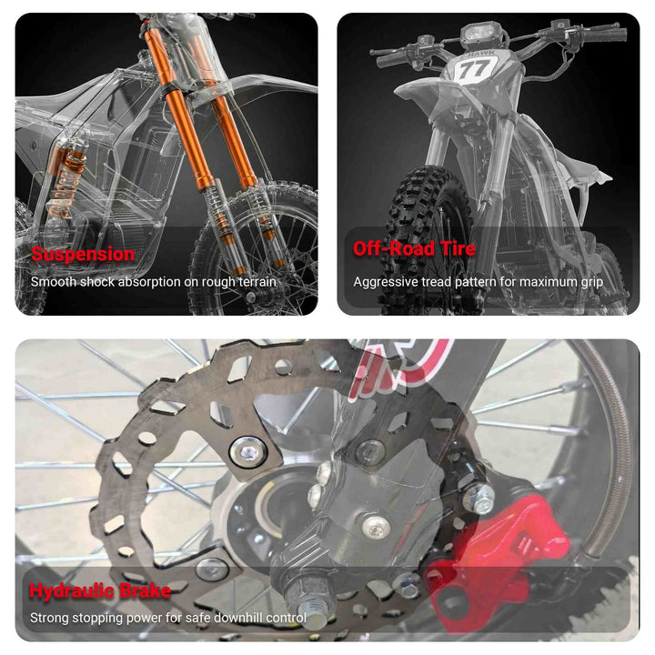 Free Shipping! X-PRO E-HAWK Electric Dirt Bike — 3500W Peak Mid-Drive Gearbox, 48V 23.5Ah, Up to 42+ MPH